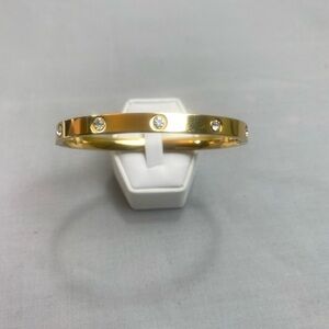 New Gold Plate Stainless Steel Bangle Bracelet With Rhinestone Size 7